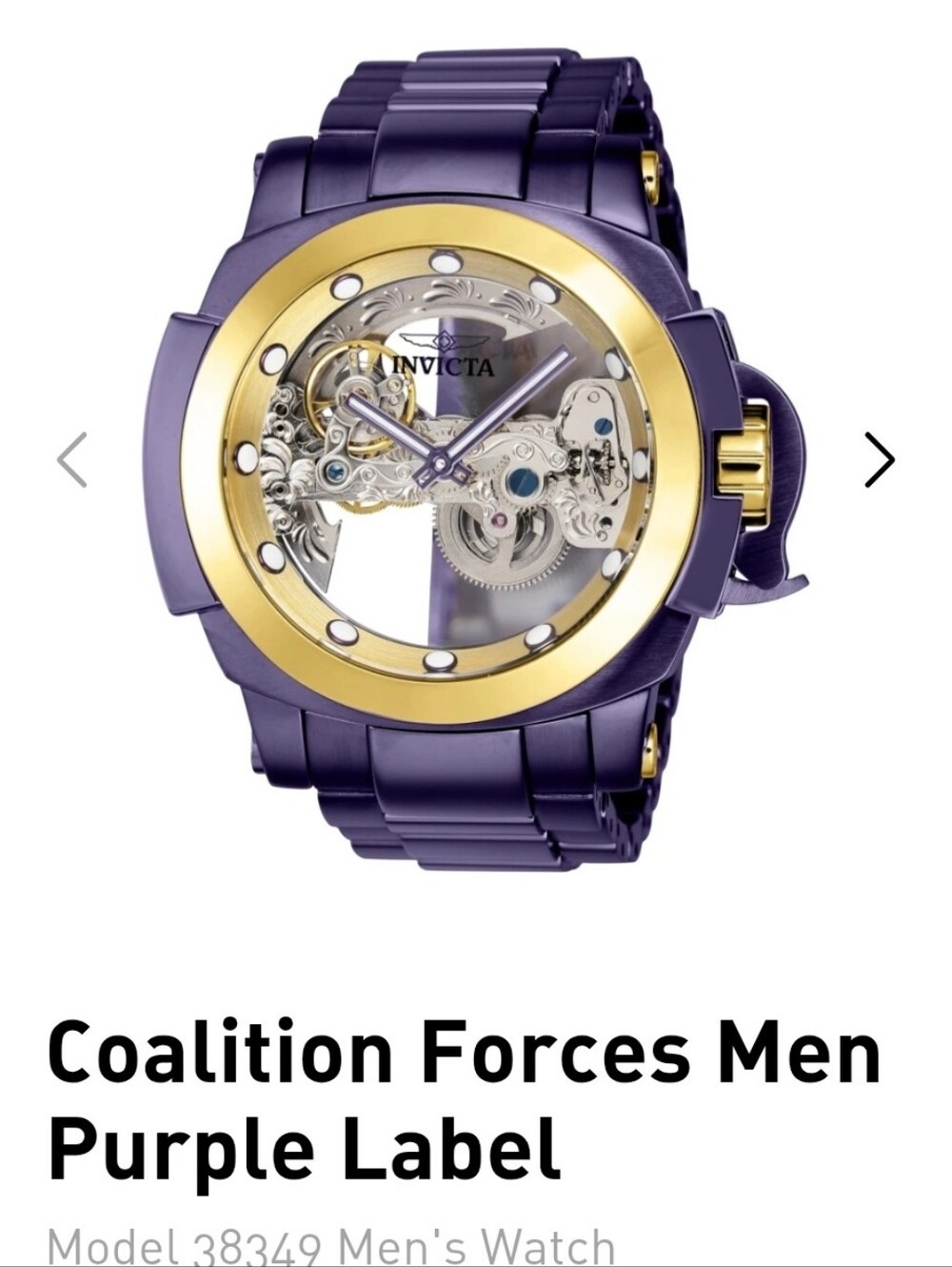 Invicta Man Of War Coalition Forces 48mm Watch Purple Label Mode#38349